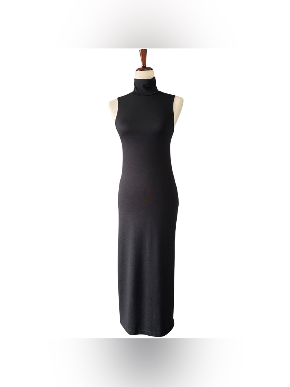 Vince Sheer Black Midweight Knit Sleeveless Turtleneck Midi Dress Side Slit  XXS